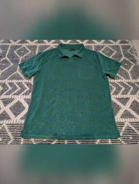 Simon's Green Terry Short-Sleeve Open V Collar Resort Shirt with Chest Pocket